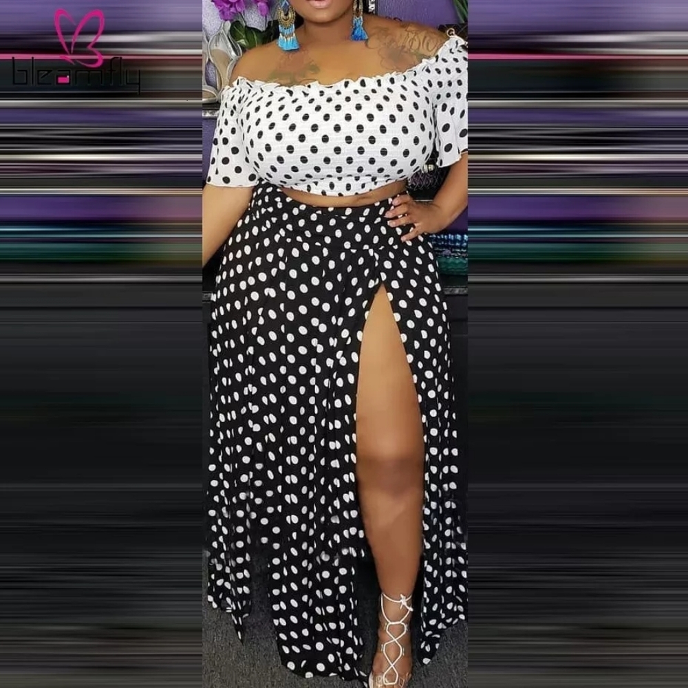 Polka dot crop top and skirt set